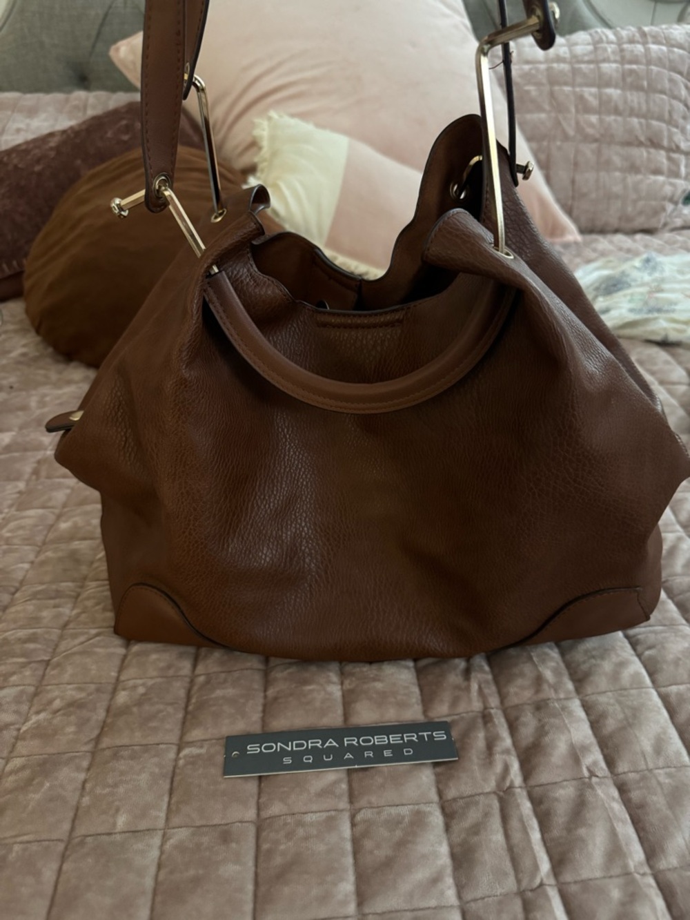 Sondra Roberts Chocolate Brown Pebbled Leather Shoulder Hobo